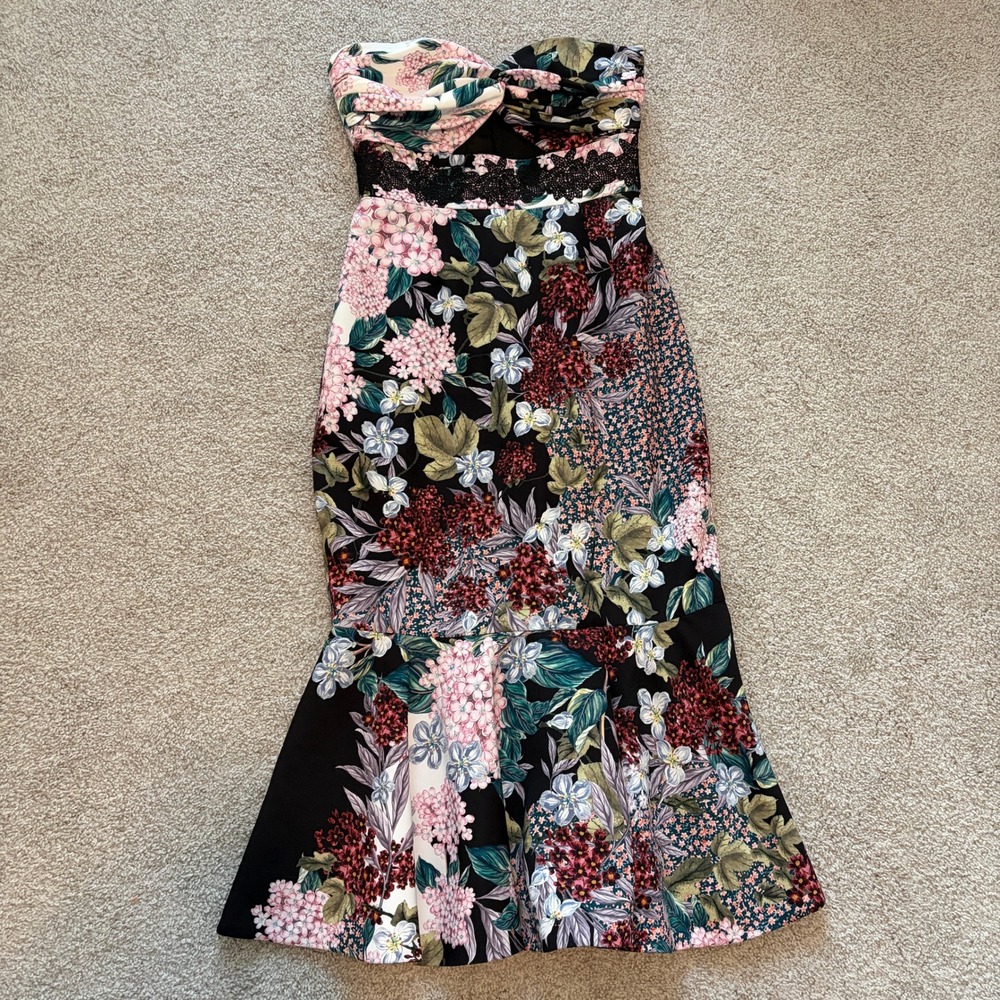 Keepsake The Label Lost Dreams Midi Dress Womens S Black Pink Floral Mermaid